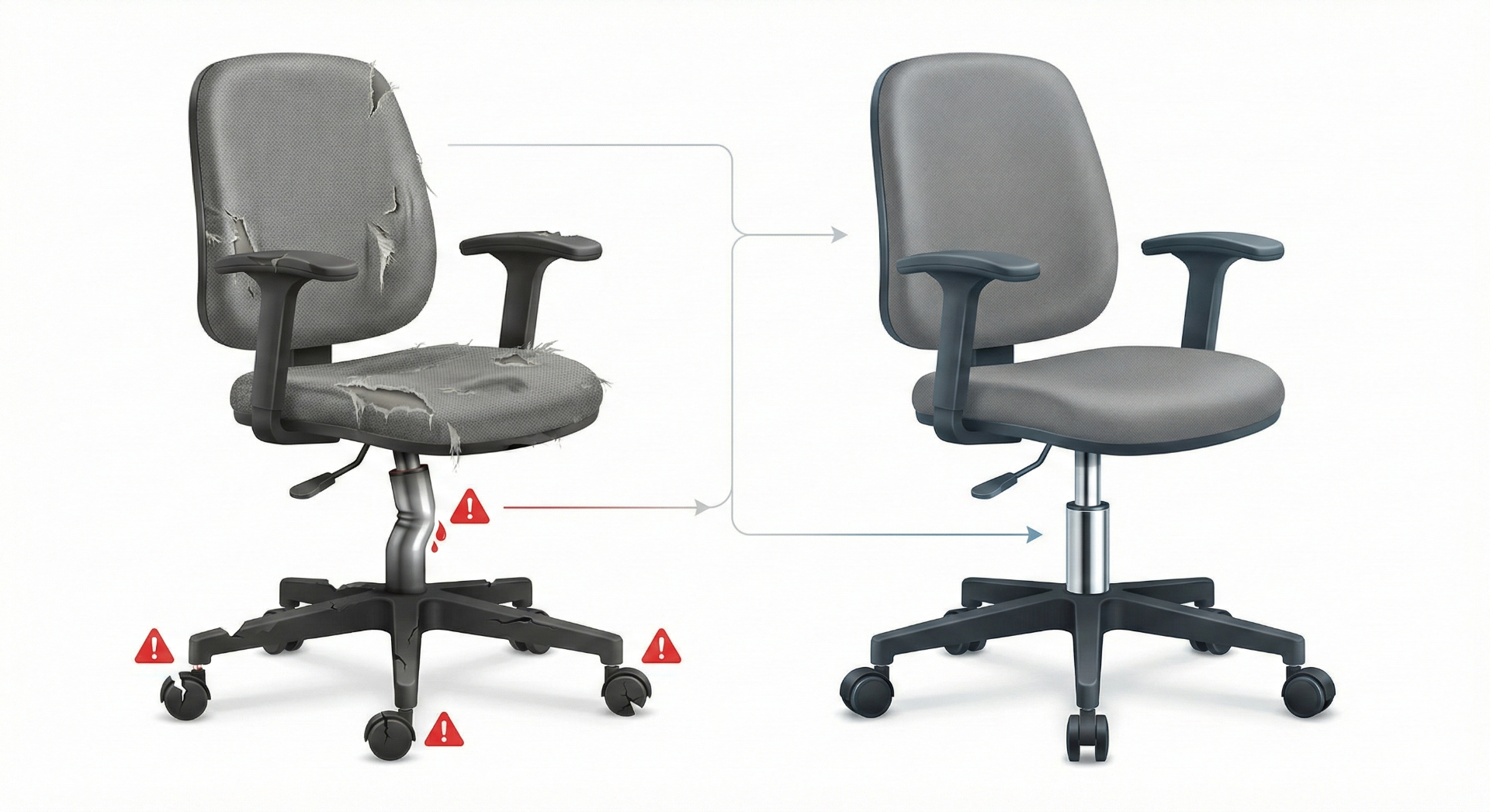 Conserto de cadeira de escritório antes e depois — Renoflex Zona Sul SP